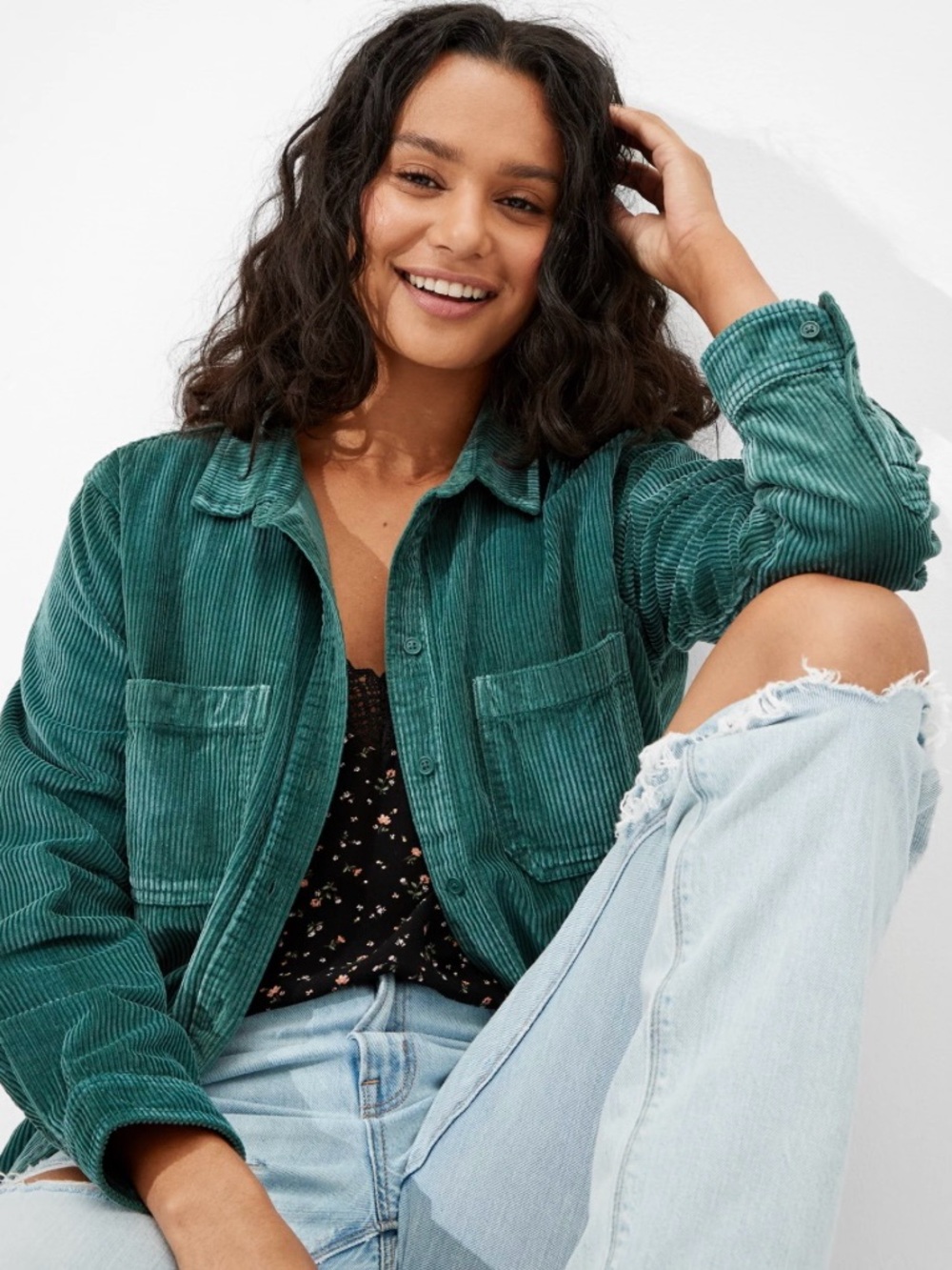 American Eagle Oversized Corduroy Button-Up Shirt